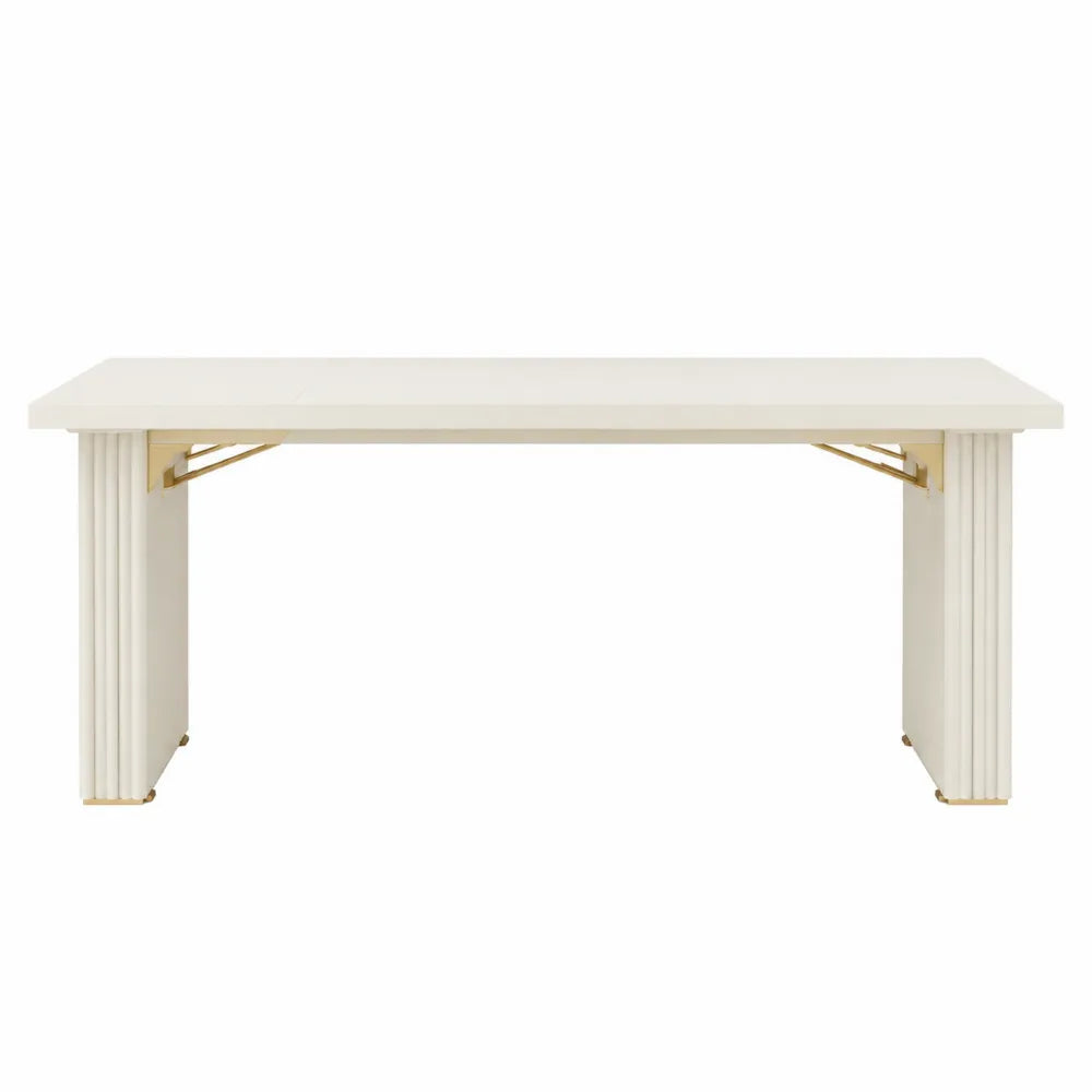 Tavolo da pranzo 180x90x75 cm in MDF bianco con gambe scanalate in metallo dorato stile moderno