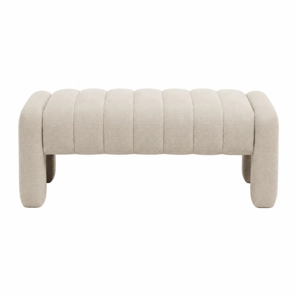 Panca imbottita soggiorno rivestimento tessuto poliestere beige struttura interna in legno 120 x 60 x 45 cm