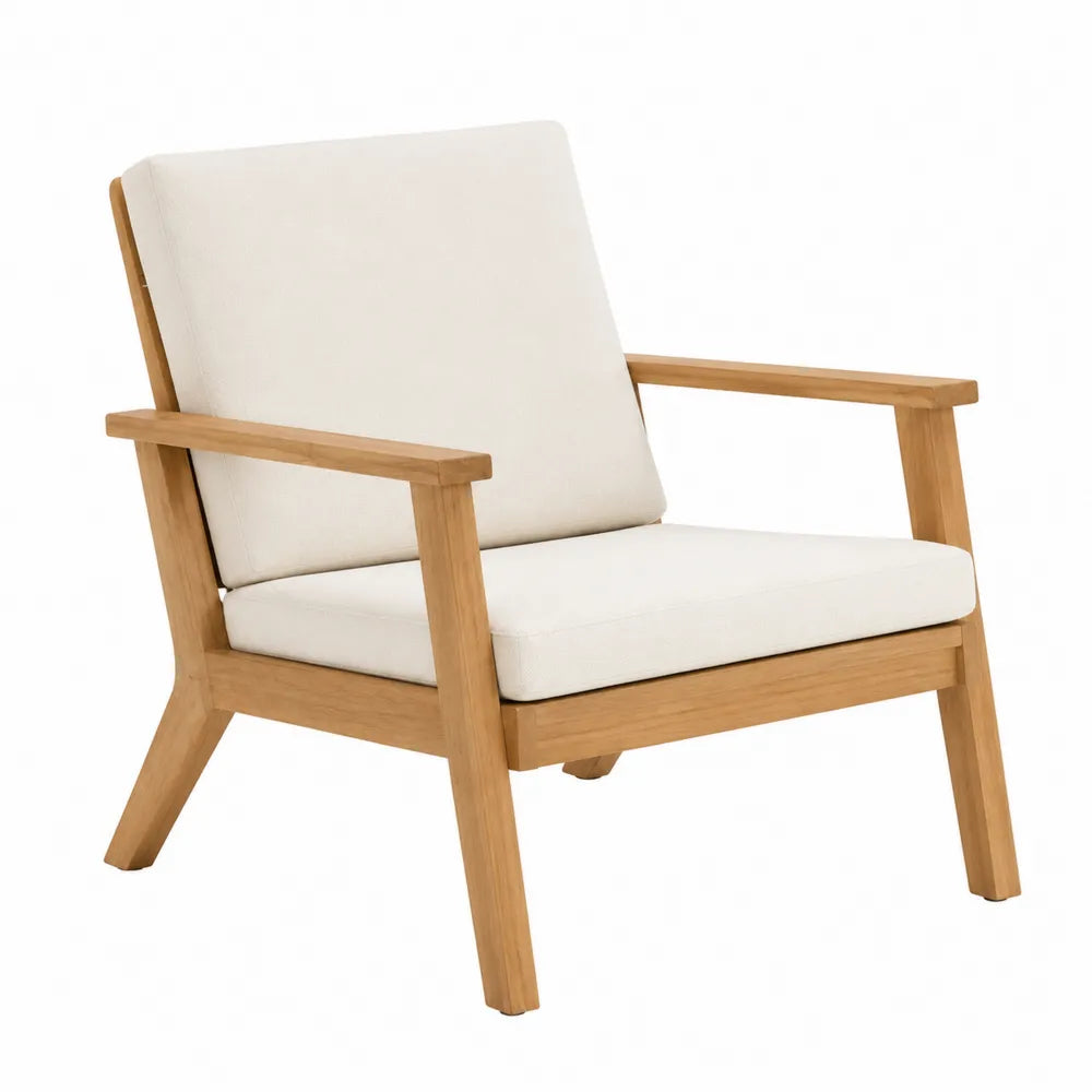 Poltrona da esterno in legno massello di acacia con cuscini beige 75 x 80 x 85 cm