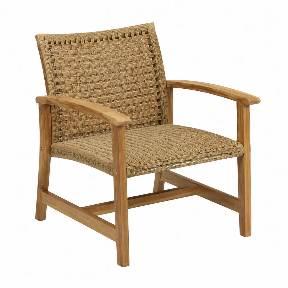 Sedia da esterno in legno massello di acacia con braccioli seduta e schienale in rattan sintetico intrecciato colore naturale 62 cm 70 cm 78 cm