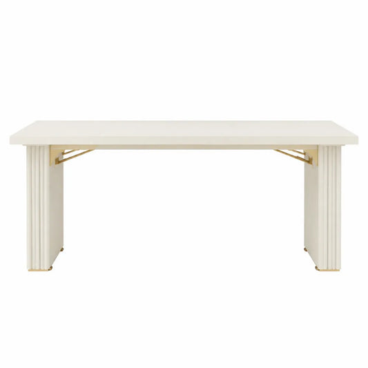 Tavolo da pranzo 180x90x75 cm in MDF bianco con gambe scanalate in metallo dorato stile moderno