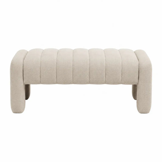 Panca imbottita soggiorno rivestimento tessuto poliestere beige struttura interna in legno 120 x 60 x 45 cm