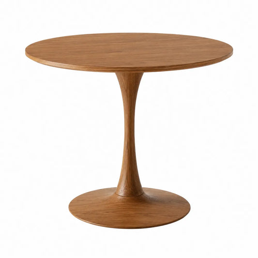 Tavolo da pranzo rotondo 110 x 75 cm in legno massello di quercia con base centrale conica colore rovere naturale