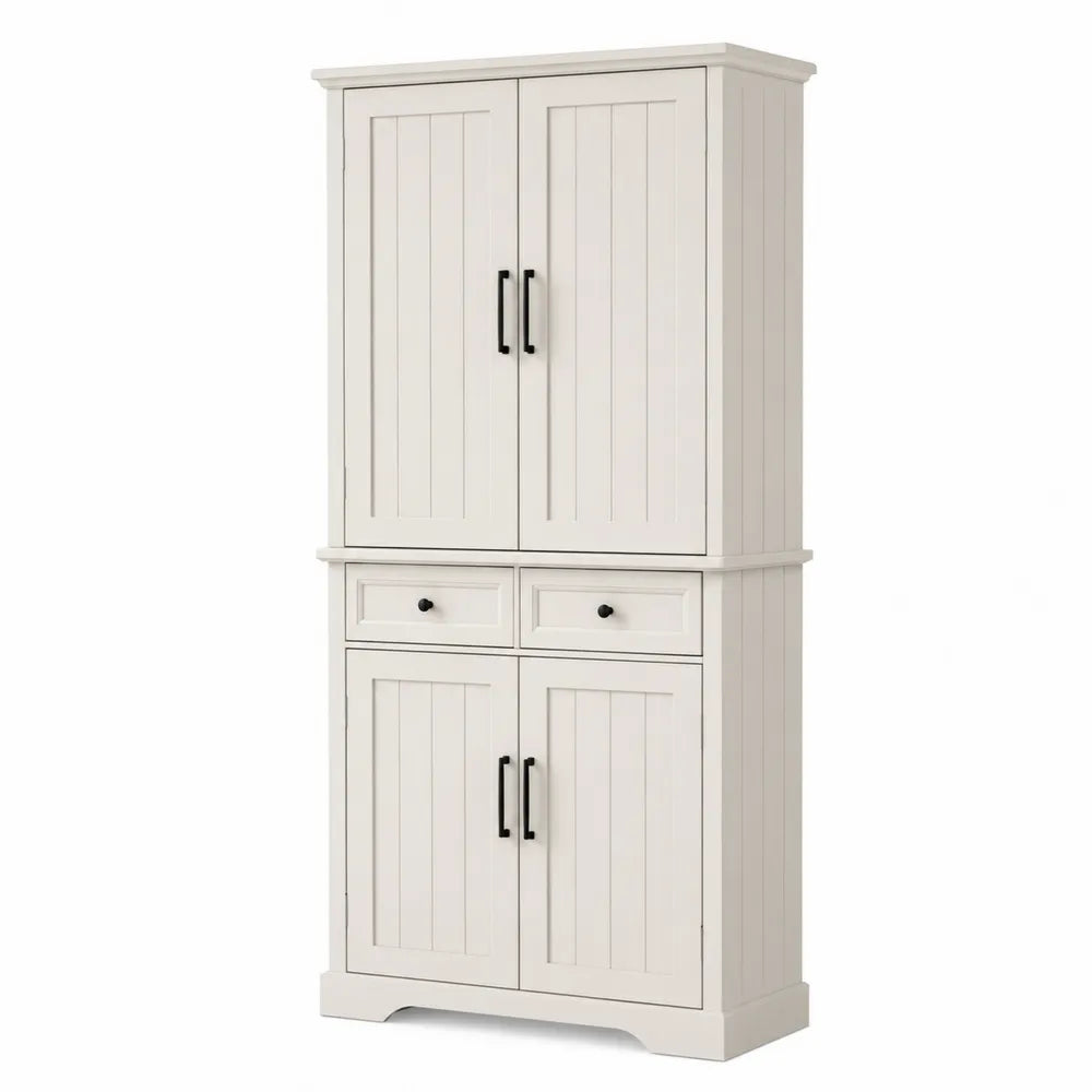 Credenza alta 90x40x180 cm in MDF bianco con 4 ante e 2 cassetti stile moderno per cucina e sala da pranzo