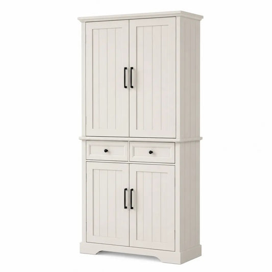 Credenza alta 90x40x180 cm in MDF bianco con 4 ante e 2 cassetti stile moderno per cucina e sala da pranzo